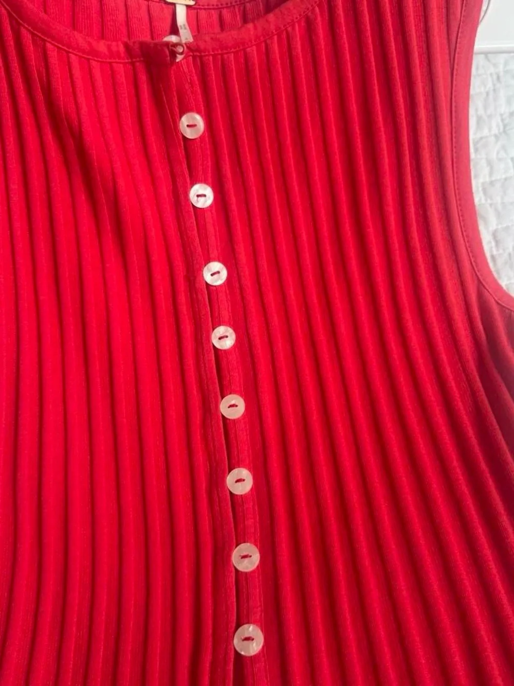 Free People Red Ribbed Button-Front Tank